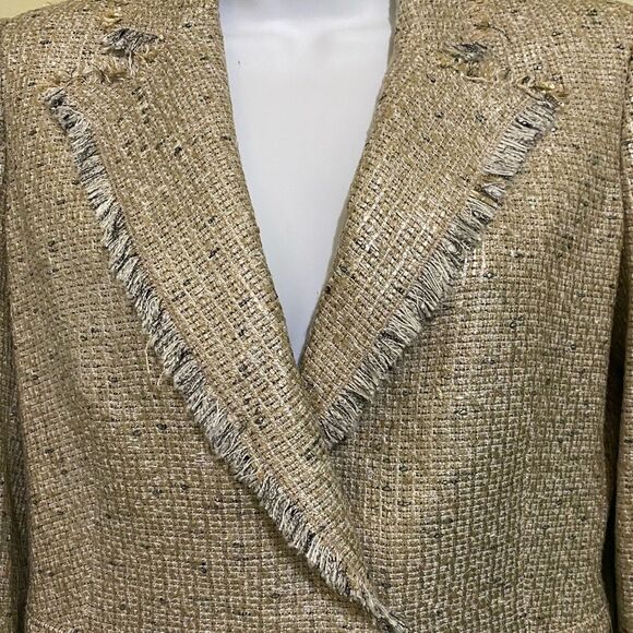 ELIE TAHARI Jezebel SZ 4 Tweed Jacket Beige Champagne Edge English Countryside - Picture 9 of 14
